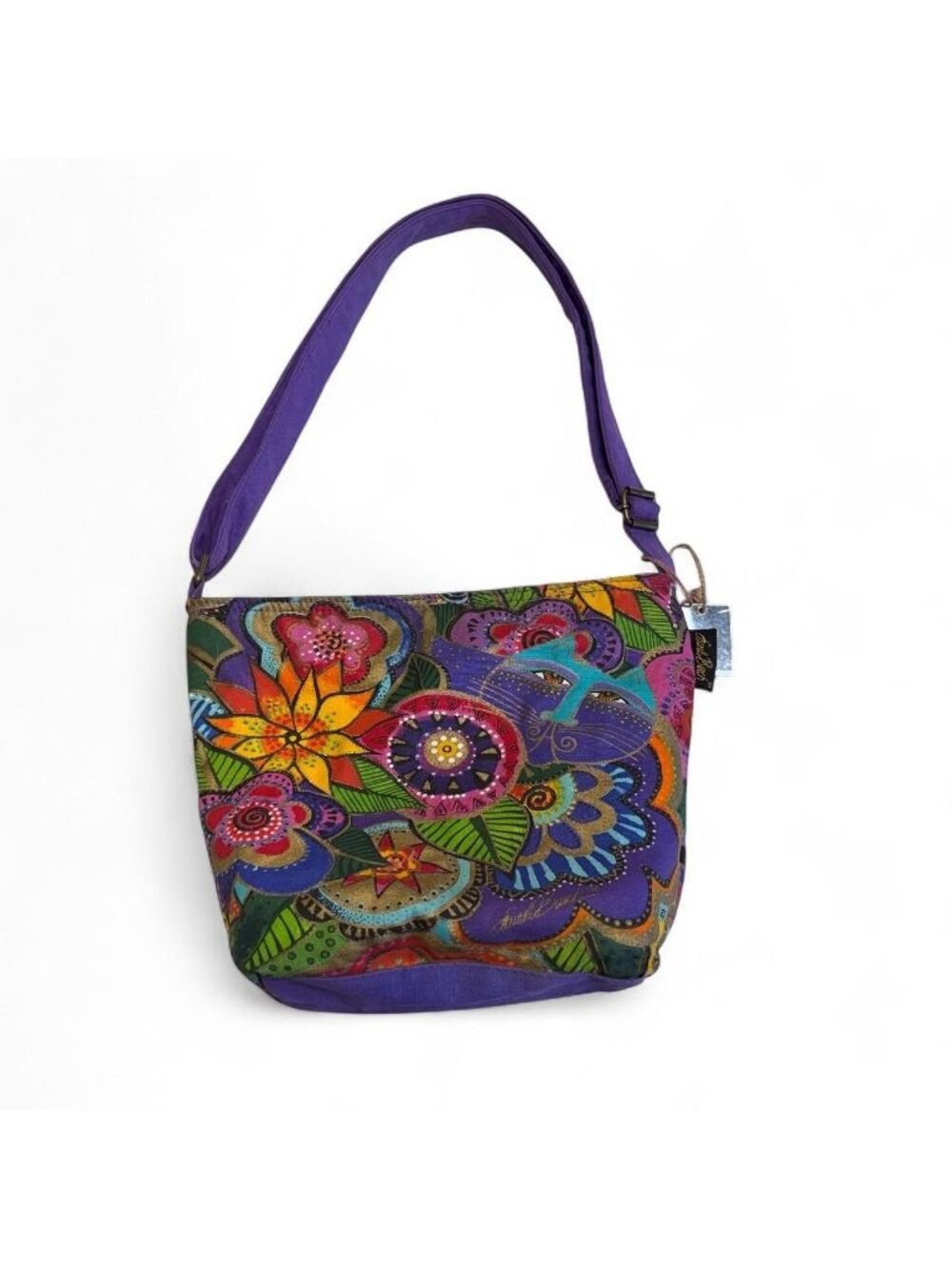 Laurel Burch Carlottas Garden Medium Shoulder Bag Purse Floral Cat Abstract Boho